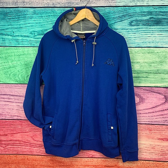 🇮🇹 KAPPA unisex zip up hooded sweater blue with Italy flag logo on hood 🇮🇹 - Picture 1 of 9